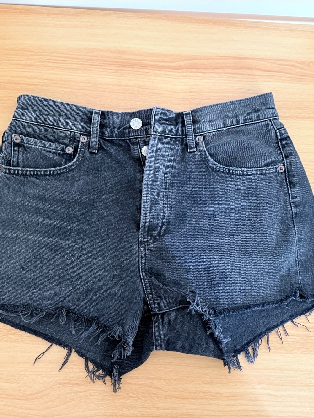 AGOLDE Black Cut-Off Denim Shorts | Size 25 | Raw Hem